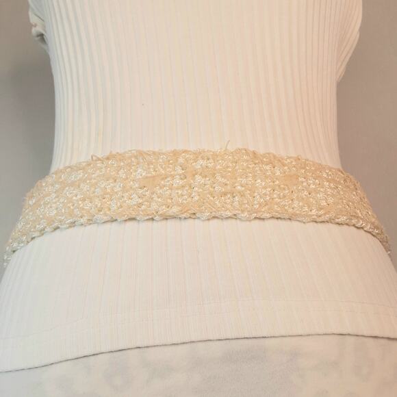 Boho Hancrafted Crochet Cream Belt XL Waist Statement Buckle Beige Net Covering - Picture 3 of 10